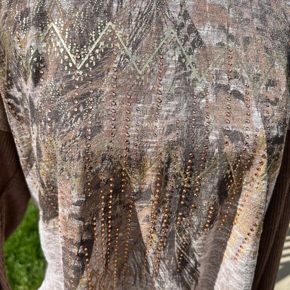 TRU SELF long sleeve T-shirt, back shoulder knit, women's size M - Picture 2 of 10